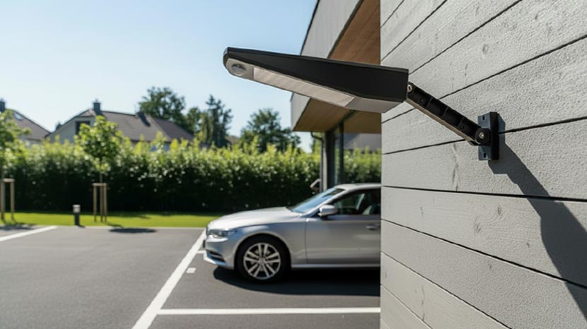 人感センサー搭載のシンプルで黒い壁付式のソーラーライト